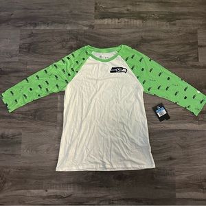 Seattle Seahawks Womens NIKE 3/4 Raglan Tri-Blend Shirt Cream Lime Green Medium